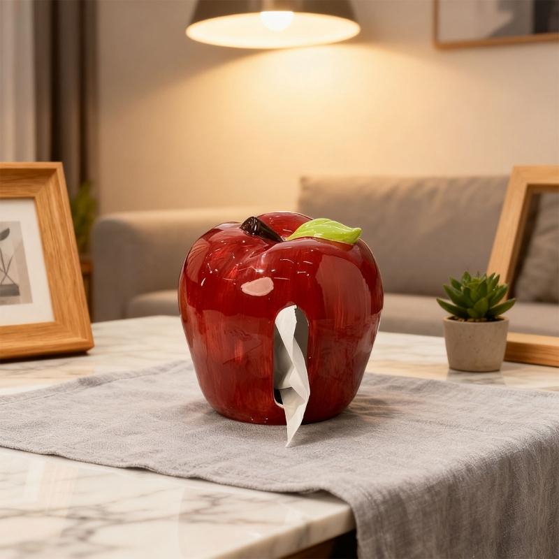 Elegancki Ceramiczny Pojemnik na Chusteczki w Kształcie Jabłek z Wzorem Liści Uchwyt na Ręczniki Papierowe Idealny na Stolik Kawowy Stolik Nocny