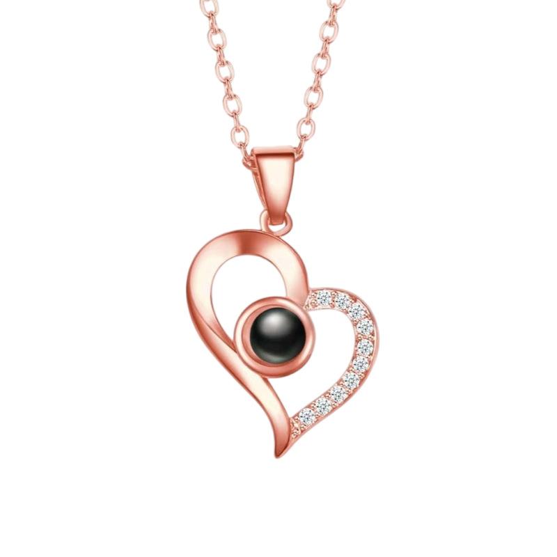 100 Languages Necklace Projection Crystal I Love You Peach Heart Pendant Rose Valentine's Day Gift
