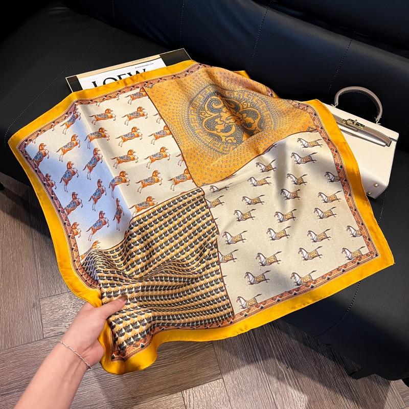New silk scarf women's fashion versatile high-end small square scarf Korean version neck protection scarf spring and autumn retro scarf binding bag