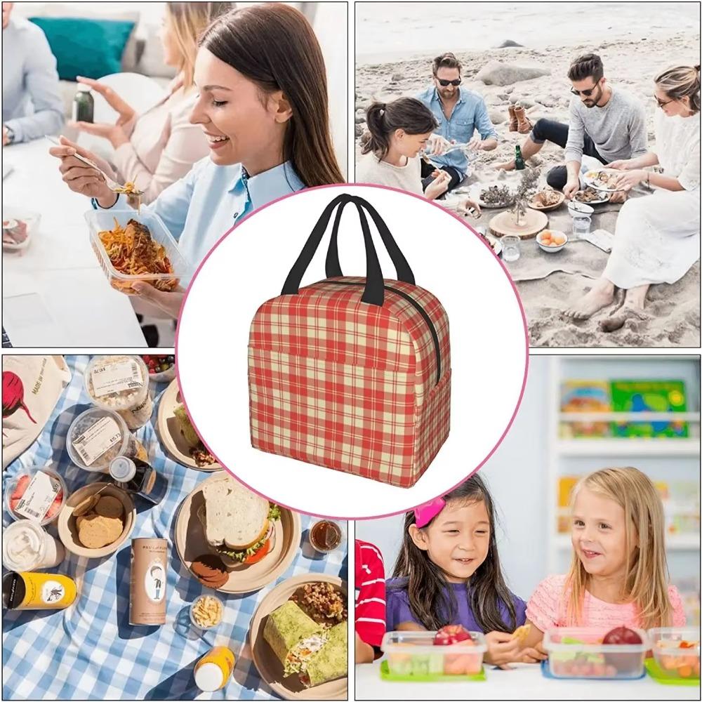 Lunch Bag Red Plaid Insulated Lunch Box Cooler Thermal Waterproof Reusable Tote Bag for Women Travel Work Hiking Picnic