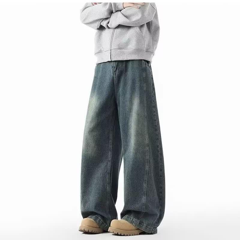 Vintage Washed Straight Fit Denim Pants Men Women Loose Wide Leg Casual Trousers Collection