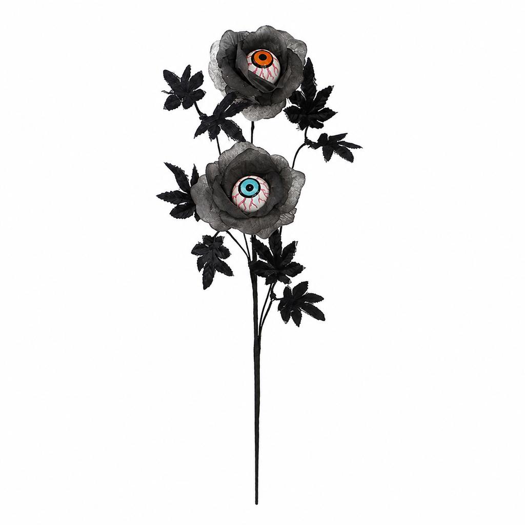 Halloween Eyeball Flower Stem, 50cm Gothic Black Rose Branch with 2 Eye Blooms for Vase Party Table Decor