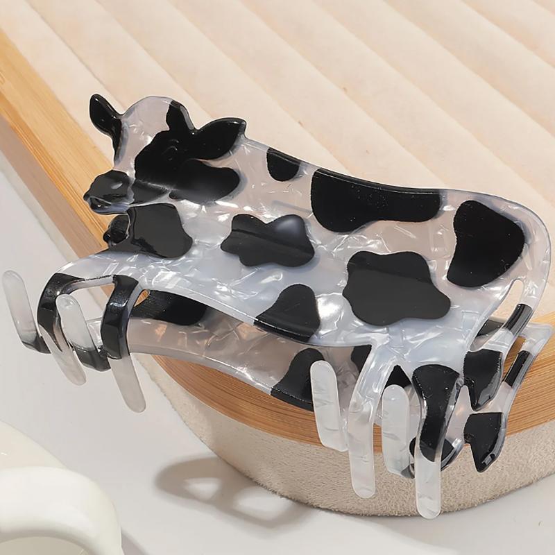 1PC Cute Milk Cow Hair Claw Acrylic Hair Clip With Cow Shape Printed Shark Design Black And White Design Hair Accessory Hairpin