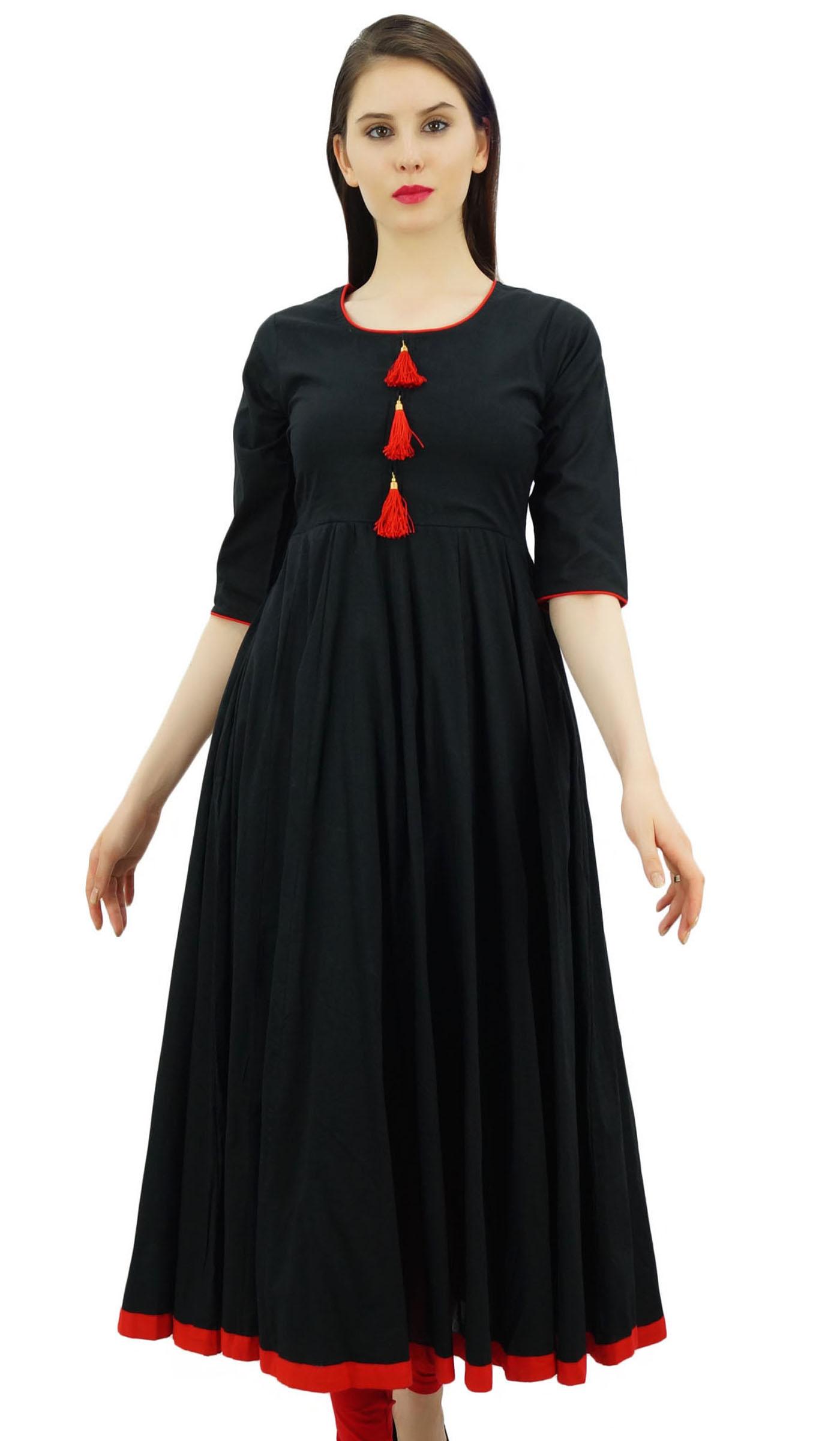 

Женское дизайнерское этническое платье Kurti от Bimba, расклешенное платье Anarkali Kurta с кисточкой 10 чёрный