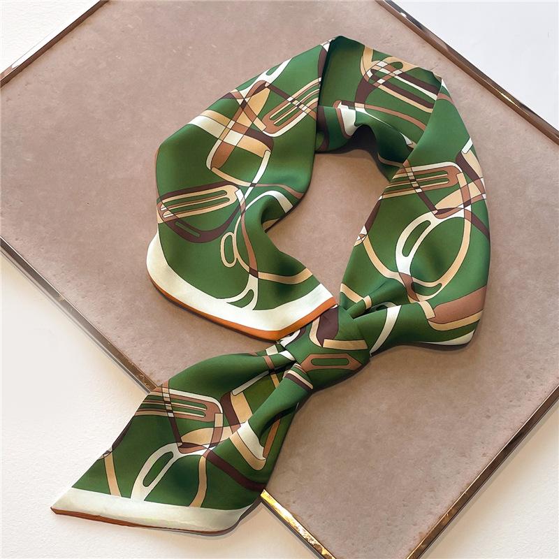 Luxusmarke Pferde-Print Schmaler Halstuch-Schal für Damen Satinseide Bänder Bandana Damen Krawatte Handgelenkwickel Schal Echarpe