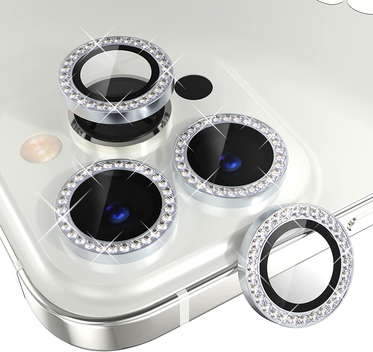 Kucheed Protecteur D'objectif D'appareil Photo Compatible avec iPhone 14 Pro /iPhone 14 Pro Max, Paillettes Couverture de Caméra en Verre Trempé 9H, Anneaux Métalliques Individuels