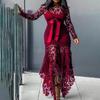 Abito lungo elegante in pizzo da donna, da sera, da festa, aderente, a maniche lunghe, taglie forti, alla moda
