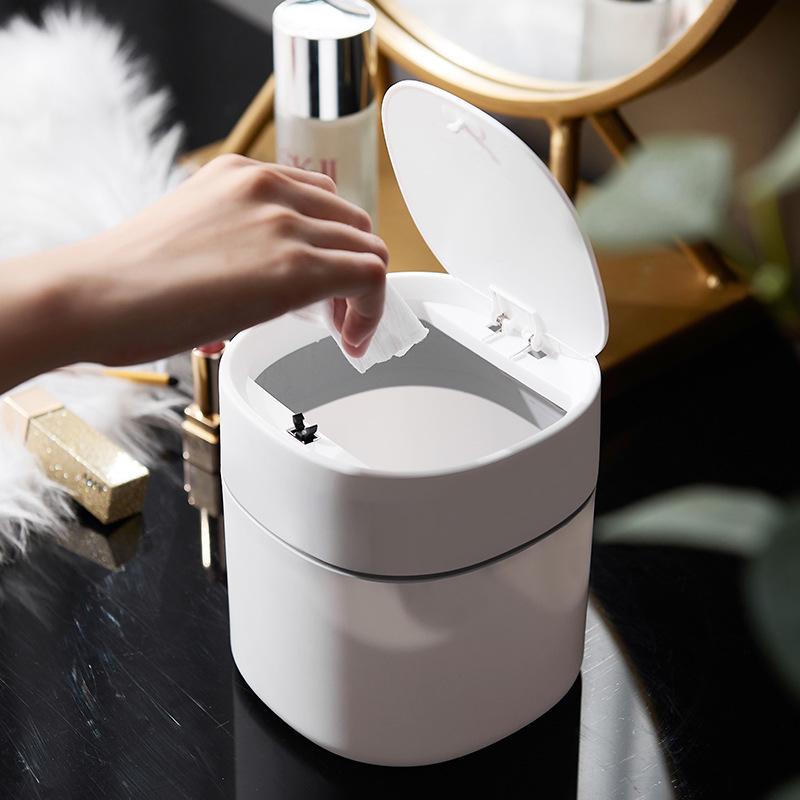 Compact Flip-Top Desktop Trash Can with Lid for Home or Office