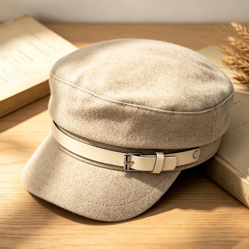 Vintage Style Navy Cap Women Warm Hat For Autumn Winter Slimming Face