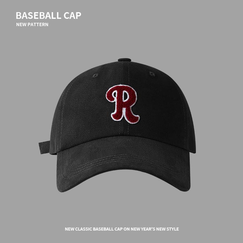R Label Letter Baseball Cap Women's Autumn and Winter Warm Casual Sunscreen Face Small Versatile Street Sunshade Peaked Hat