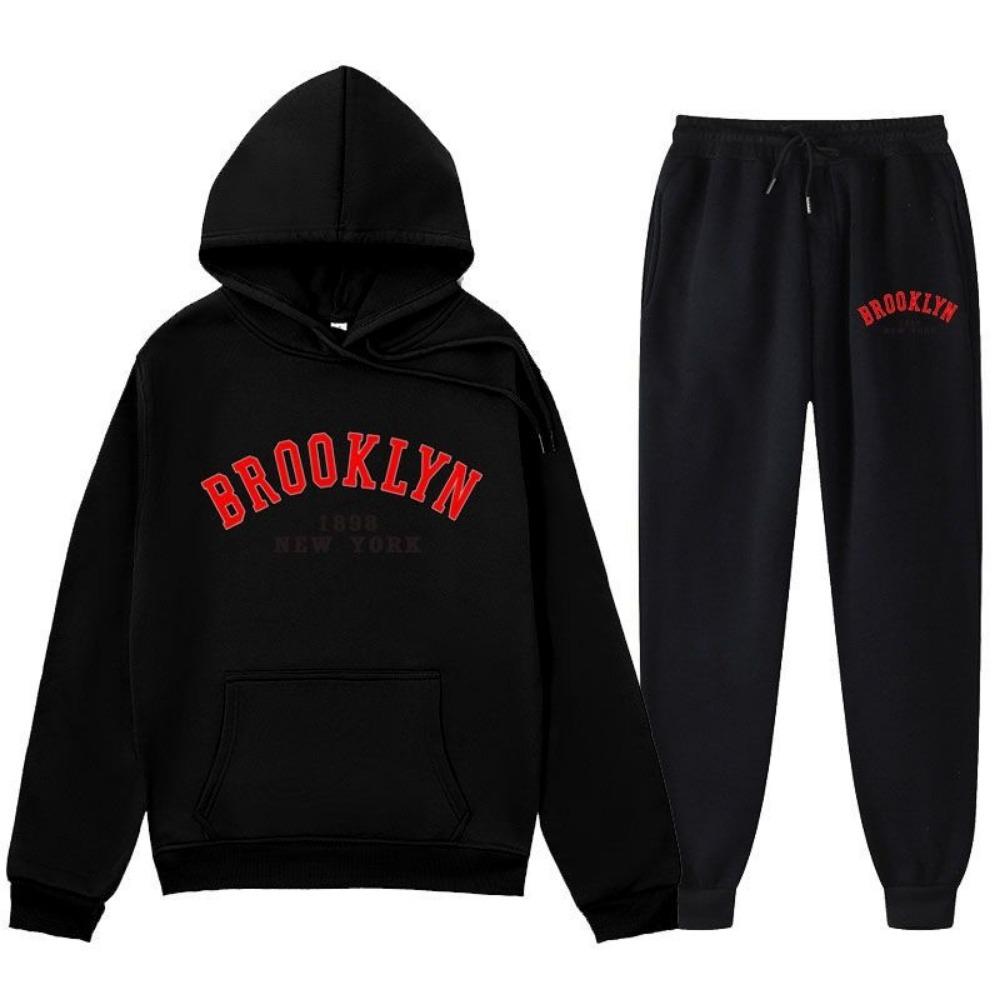 2024 Letter Printed Same Color Long Pants Set, Suitable for Autumn and Winter Men, Comfortable Hooded Sweatshirt
