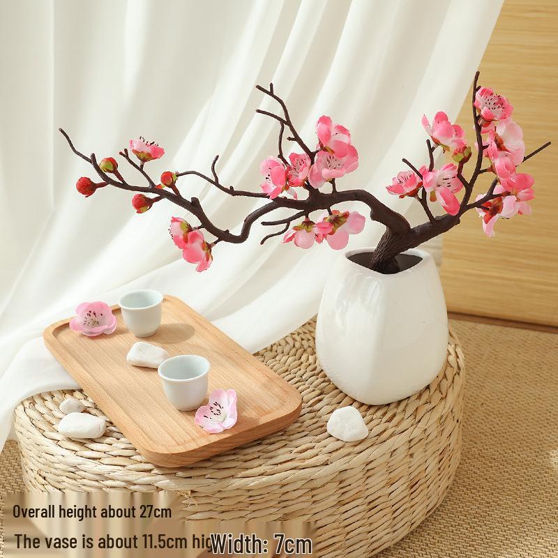 Artificial Plum & Peach Blossom Bonsai: Dried Flower Arrangement for Indoor Decoration