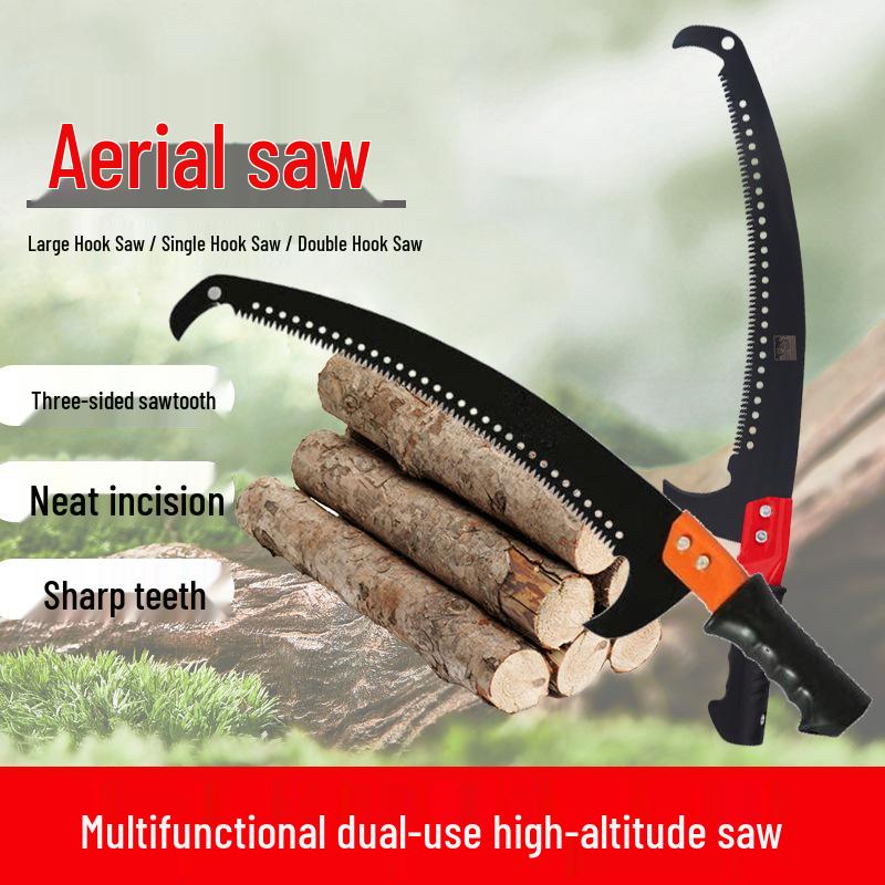 Double Hook High Branch Pruning Saw with Three-Sided Teeth for Garden and Tree Logging