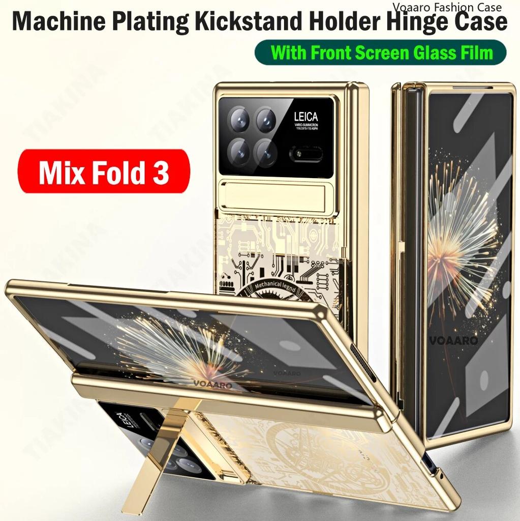 Luxury Kickstand Case for Xiaomi Mix Fold 3 Case Machine Plating Cover for Xiaomi Mix Fold 3 Hinge Case with Front Screen Film
