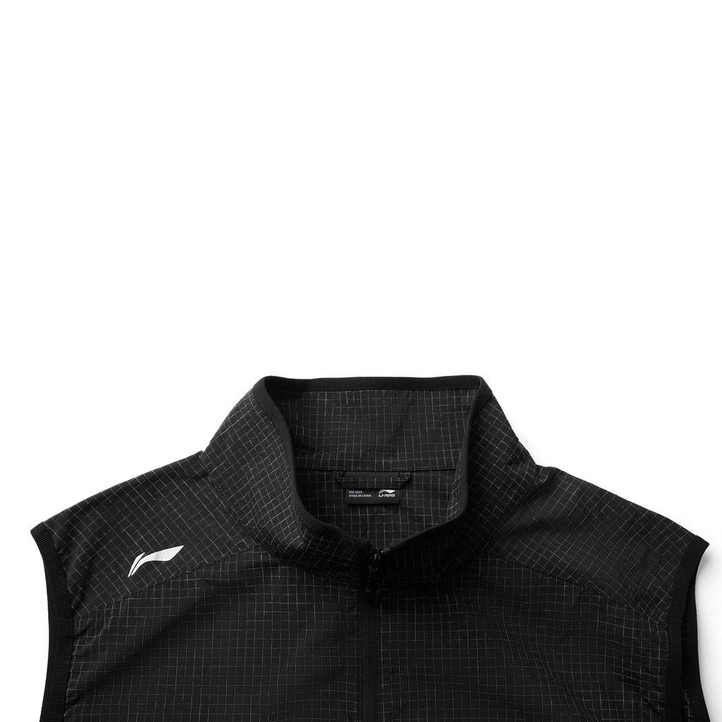 Li Ning Comfortable Plaid Stand Collar Zipper Simple Versatile Loose Breathable Vest Men Vests Black AMDV083-1