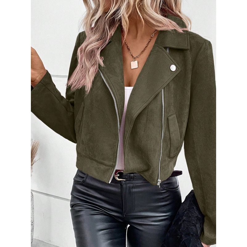 Autumn and Winter New European and American Suit Collar Fashion Zip-up Pink Jacket Long sleeve Short Outerwear Deerskin Velvet Top 6 Colors