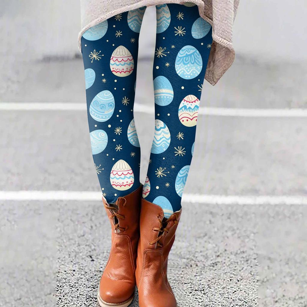 Spodnie damskie, rozciągliwe, miękkie, z nadrukiem wielkanocnym, spodnie do spania w domu