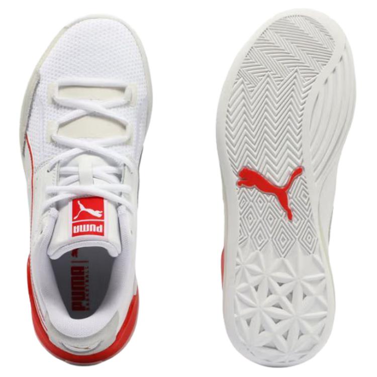 Puma Clyde Hardwood Versatile Comfortable Non-Slip Durable Low-Top Basketball Shoes Unisex Sneaker White Red 311900-02