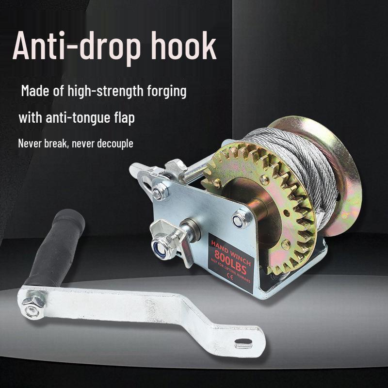 Self-Locking 800 Lbs Manual Hand Winch - Small Household Hoist & Rope Winder