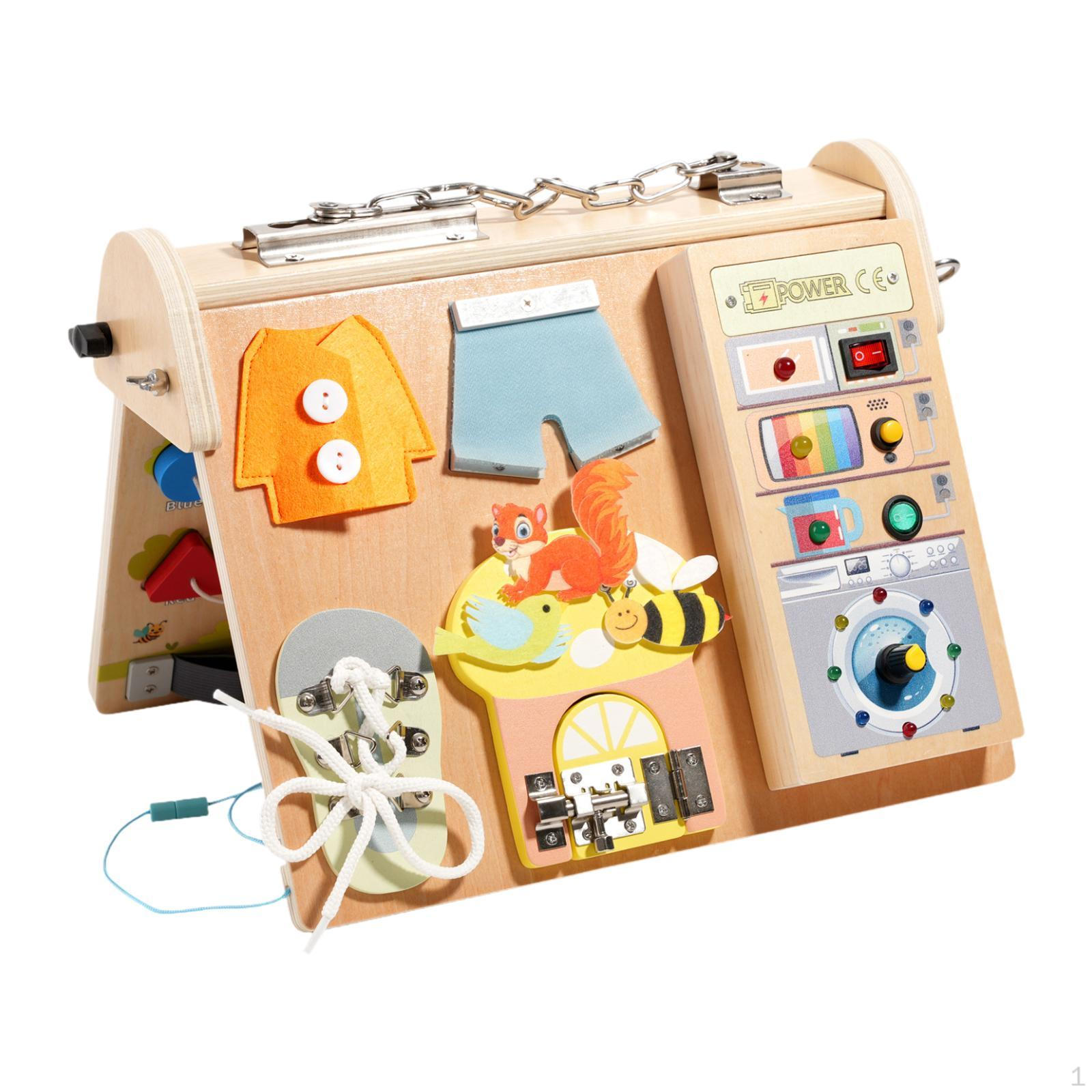 

Wooden Busy Board Travel Toys Toy Sensory Activity with Led Switch for Kids 3 4 5 Years