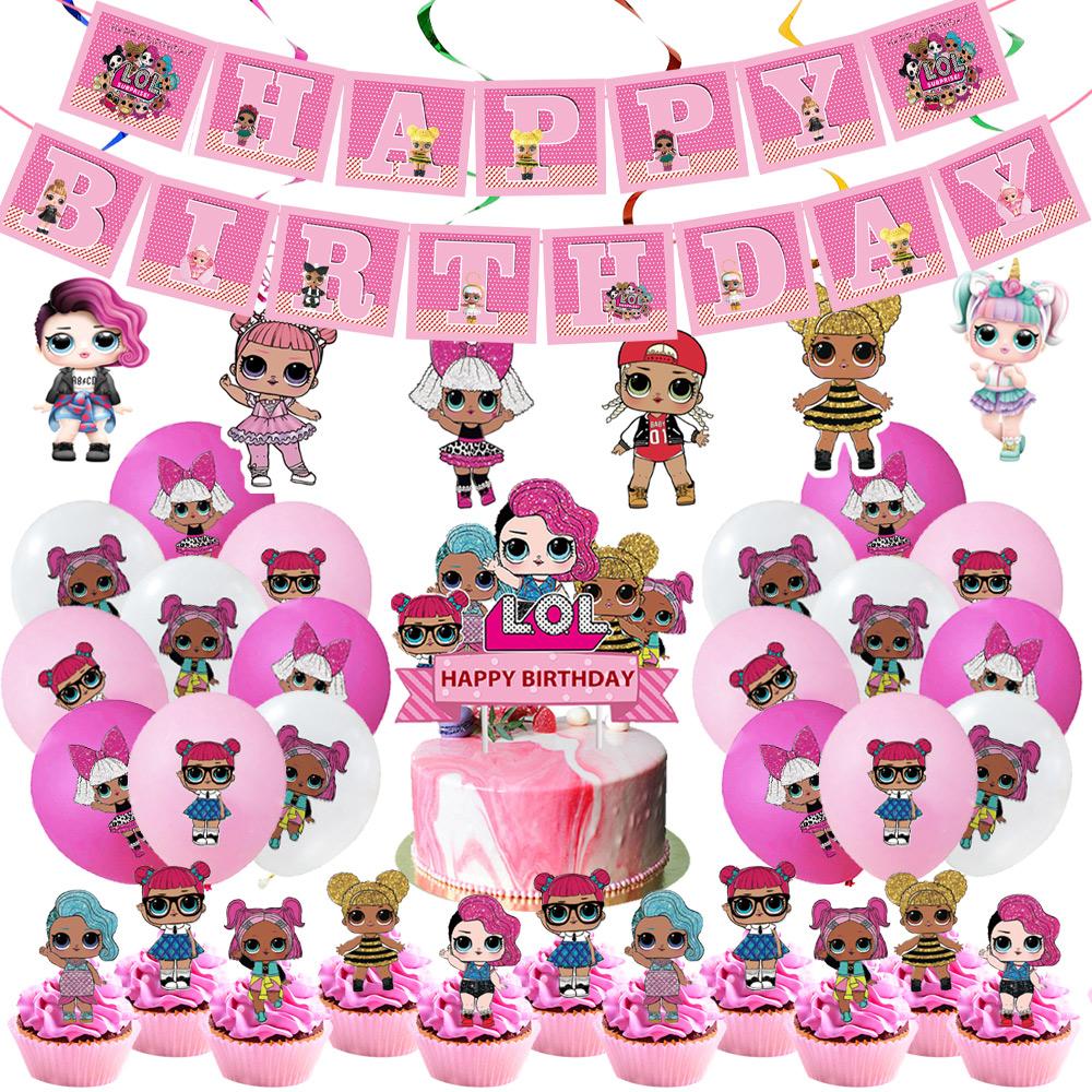 Surprise Doll Birthday Theme Decorations Backdrop Baby Shower Suppl Lol Party Cake Topper Balloon Paper Banner Plates Cups for Round Sensory Durable