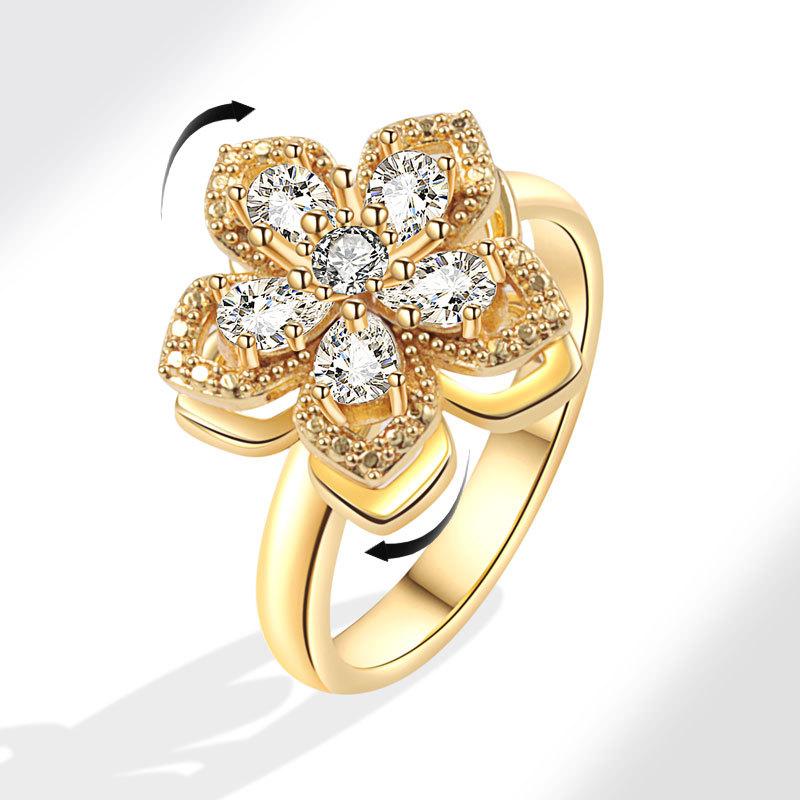 High-quality Custom-made Stylish Gold-plated Copper Ring Simple Cubic Zircon Luxury Gold Bauhinia Women Rotating Accessories AJ830 золотой