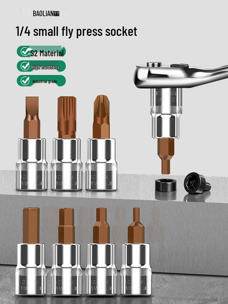 1/4" Small Fly Socket Bit Wrench with T8 Star, Inner Hex, Slotted, Rice Flower, Cross Screwdriver Heads