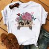 Maycaur Cartoon Owl Print T Shirt Women Kawaii Graphic Shirts Casual Short Sleeved Black Female Tee O-neck Harajuku T-shirts