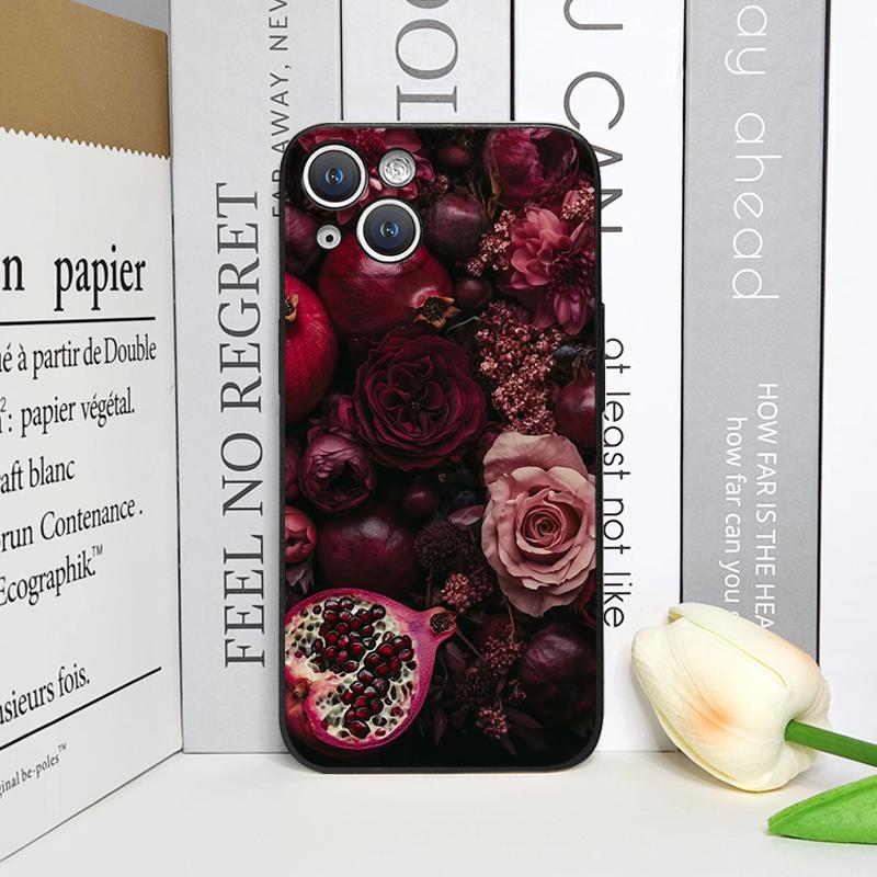

Luxurious Pomegranate Flower Pattern Phone Case for IPhone 17 16 12 11 14 13 15 Pro Max Mini X XS 7 8 14 Plus Soft Cover Fundas iPhone 13 mini