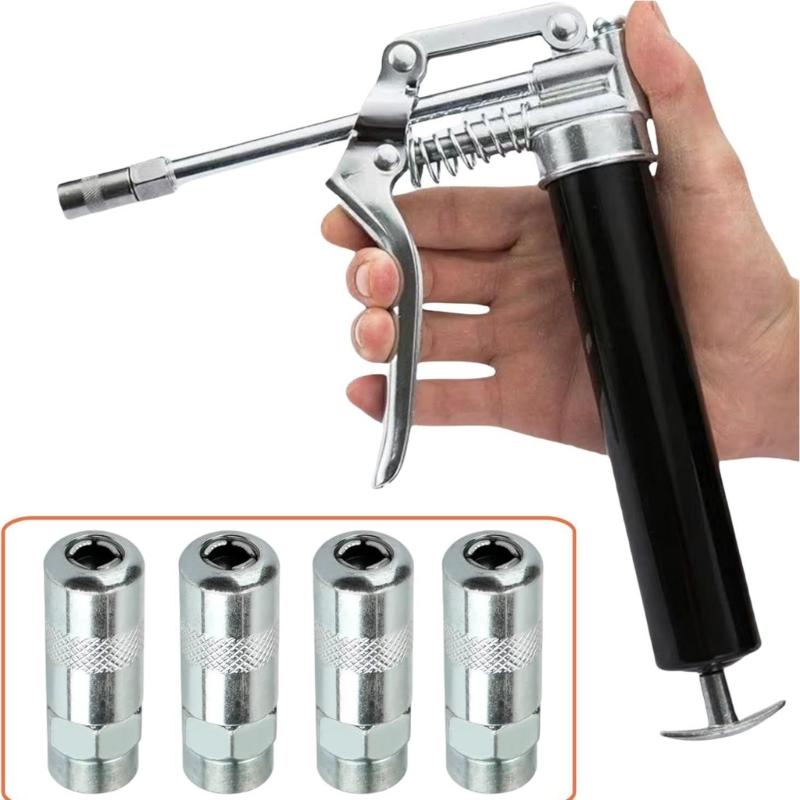 Grease Guns Coupler,Grease Guns Fitting Steel Threaded Lubrication Part,1/8 in Connection with Light-Colored Finish, Knurled Handling Area and
