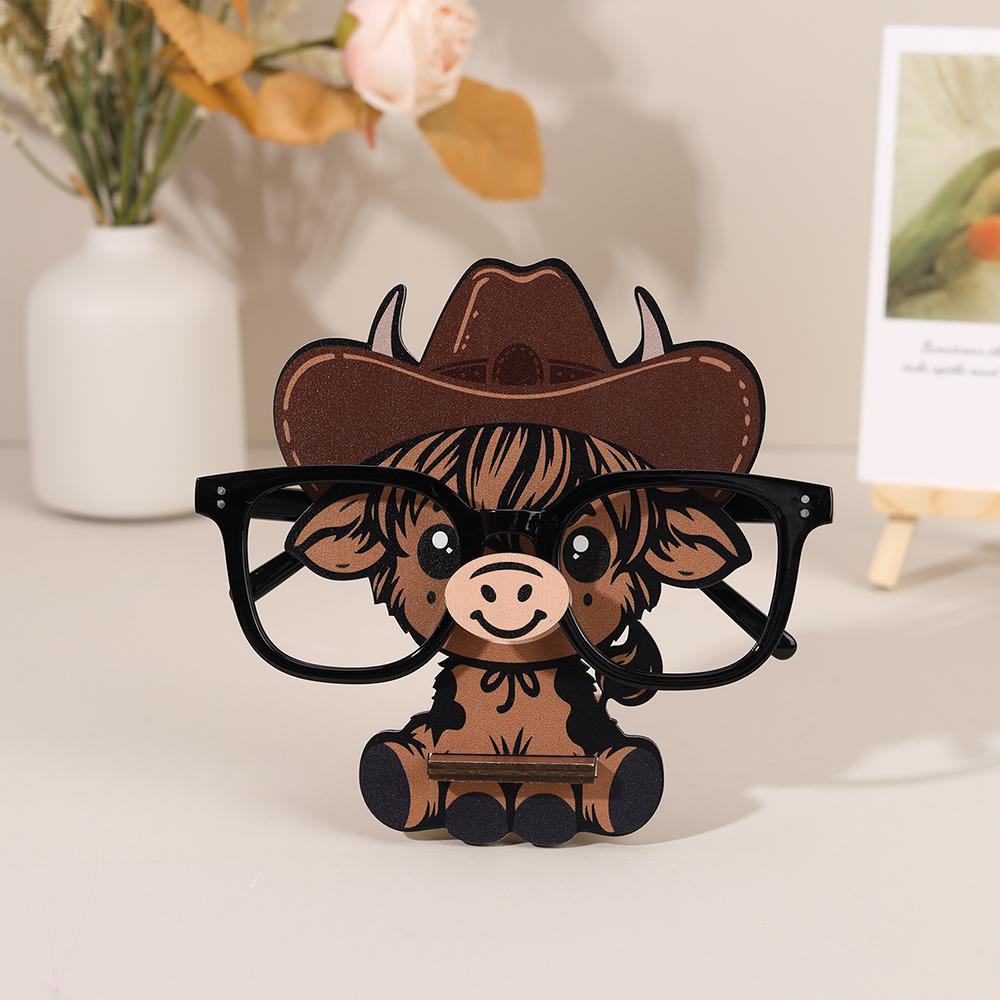 Cartoon Cowboy Cow Glasses Display Stand Cute Animal Glasses Frame Sunglasses Display Stand Hand Carved Home Wooden Decoration