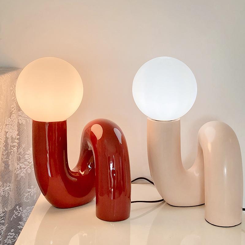 Nordic Postmodern Resin Desk Lamp Retro Bedroom And Living Room Creative Glass Lampshade Glass Lampshade Moon Study Desk Lamp