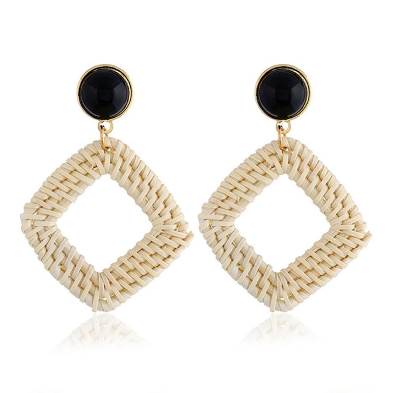 Rattan Earrings 2021 Trend Lightweight Geometric Statement Woven Bohemian Earring Handmade Straw Wicker Braid Hoop Drop Dangle