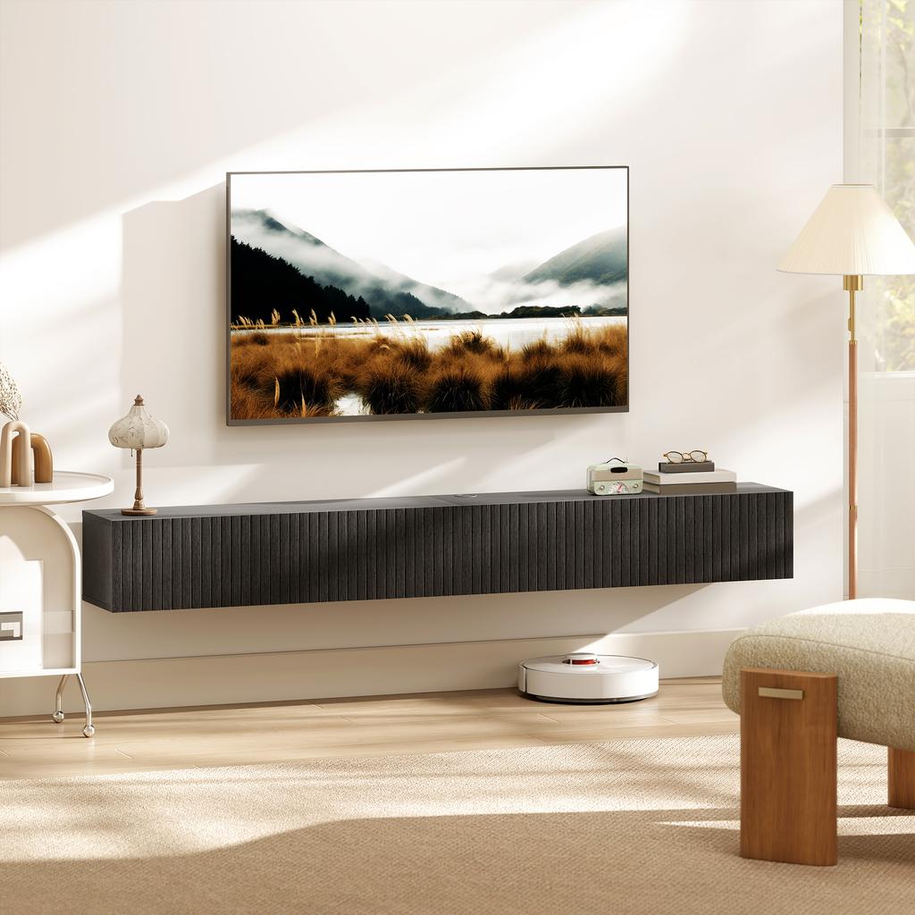 180cm Floating TV Stand, Wall Mount TV Unit with Cable Management Hole, Fits up to 72" TV, Black