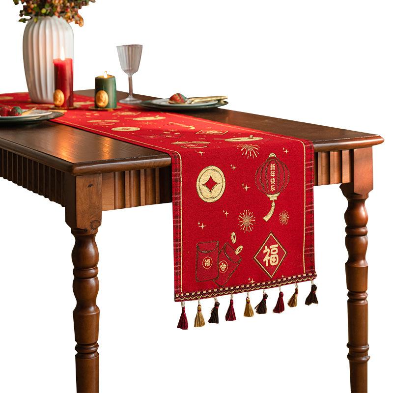 Frühlingsfest Dekorative Farbe Gewebt Jacquard Esstischdecke Rot Segenszeichen Kaffeetisch Tischdecke Festliches Neues Jahr Tischläufer
