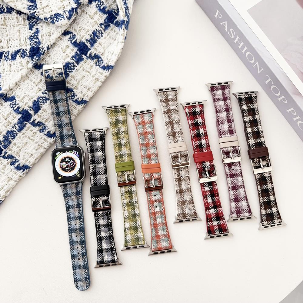 

Женский кожаный ремешок для часов в клетку для Apple Watch 38 мм, 40 мм, 41 мм, Iwatch 42 мм, 44 мм, 45 мм, 49 мм