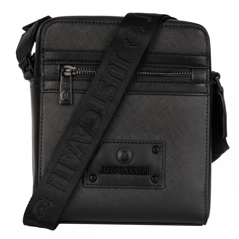 Just cavalli leather messenger bag men's gothic plate black