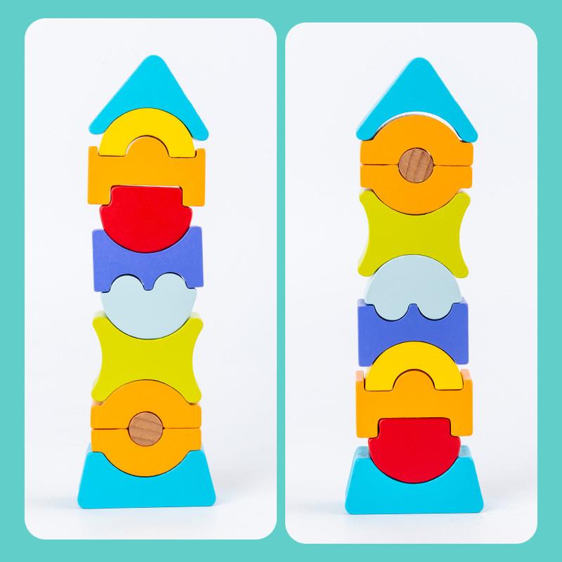 Blocks Wooden Stacking For Kids Learning Toy With Shape And Animal Matching