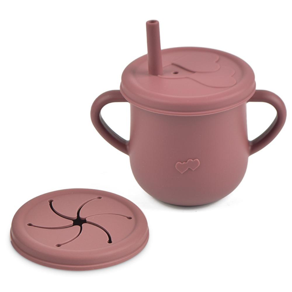Reusable Silicone Baby Feeding Cups Double Lids BPA Free Training Sippy Cup Soft Leak Proof Straw Cup for Toddlers