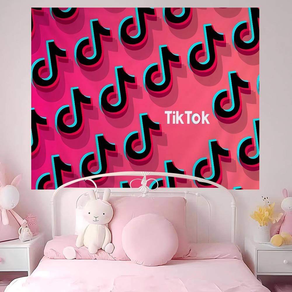 TTikTok Logo Cartoon Tapestry Home Decoration Hippie Bohemian Decoration Divination Home Decor