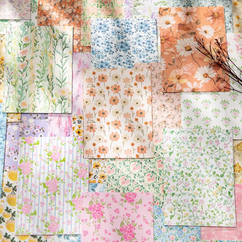 Journal GO 50 Stück Floral Handgemachtes Material Papier Junk Journal Planer Scrapbooking Vintage Dekoration Collage DIY Bastelpapiere