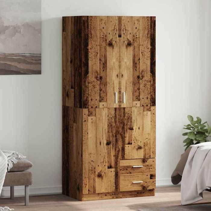 VidaXL Garde-robe vieux bois 80x52x180 cm bois d'ingénierie, armoire de rangement, organisateur de garde-robe, armoire, 855886