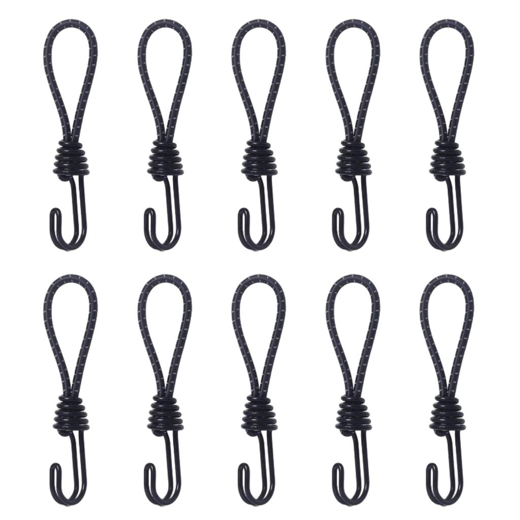 10Pcs Bungee Cords with Hooks Metal Shock Cord Hook Tent Elastic Rope Stretch Strap Set for Tarpaulins Camping Cover