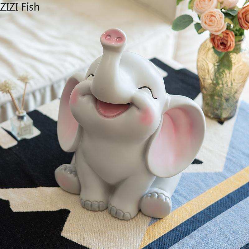 Cartoon Elephant Child Savings Jar Creative Piggy Bank Desk Decoration Ornaments Animal Resin Sculpture Room Aesthetic Decor