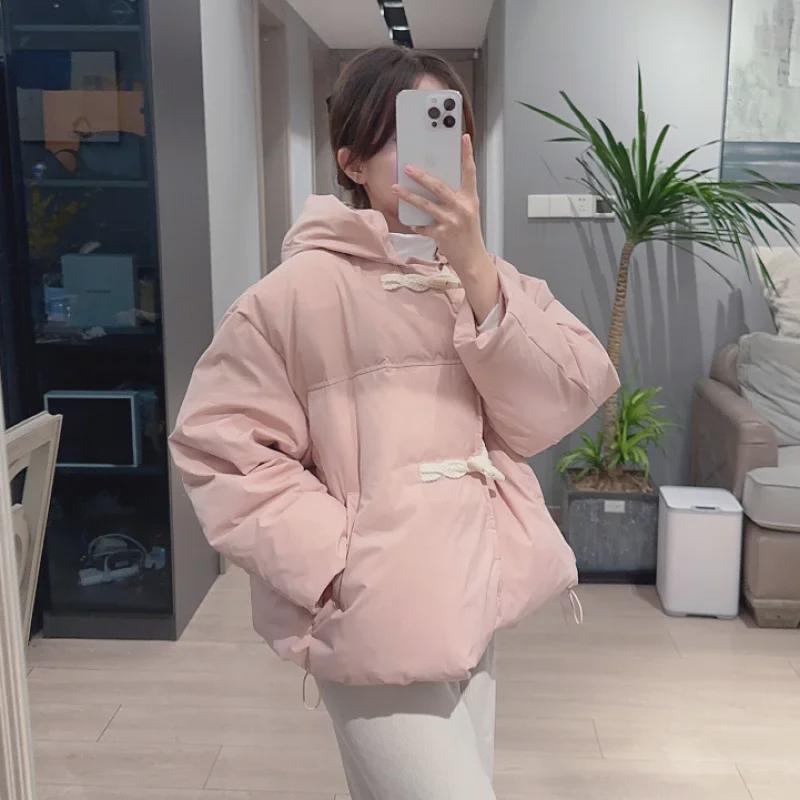 Women's 2024 Horn Button Down Cotton Jacket - Short, Thick, and Cozy Milk Coat