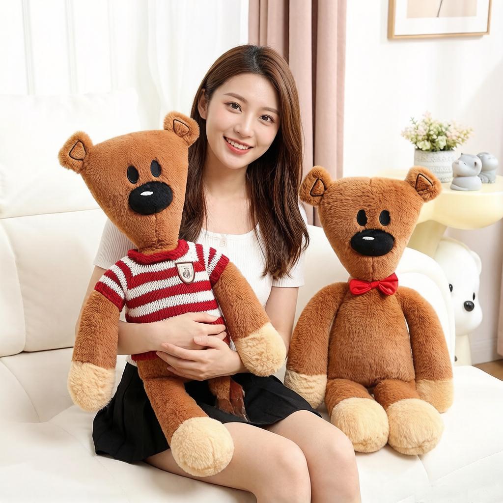 35~90Cm Gentle Dressed Triangular Brown Bear Plush Toy Cartoon Figure Fluffy Cartoon Animal Appeasing Companion Gift