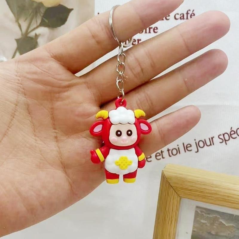 Cute Cartoon Sheep Rubber Keychain Lovely Sturdy Metal Ring Handbag Decor Car Key Accessory For Girls