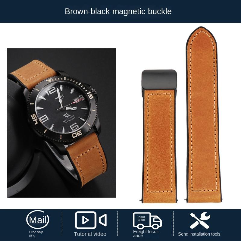 Fibbia Magnetica Pelle di Mucca Vera Pelle Cinturino Orologio 20 22mm Rilascio Rapido Morbido Impermeabile Uomo Fondo in Silicone Cinturino Orologio Bracciale