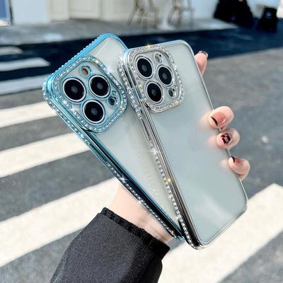 Fashion Flash Drill Camera Lens Protection Soft Silicon Phone Case For Iphone 13 Pro Max 12 Diamond Glitter Clear Plating Cover