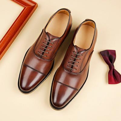 Chaussures en cuir de vachette de première couche faites à la main, nouvelles chaussures d'automne en cuir pour hommes, chaussures Oxford britanniques respirantes en cuir